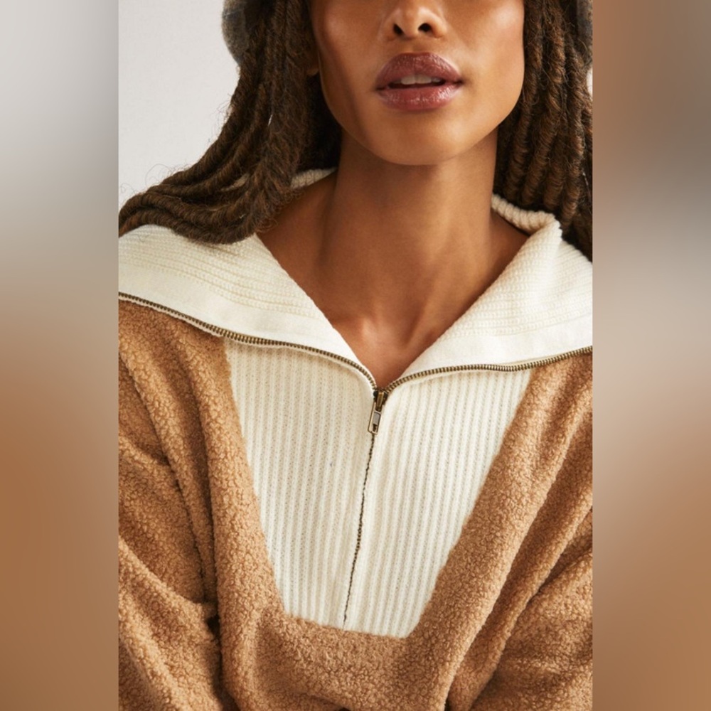 Dolan Sherpa Half Zip Pullover Neutral Colorblock Fleece Women’s Large - Picture 2 of 8